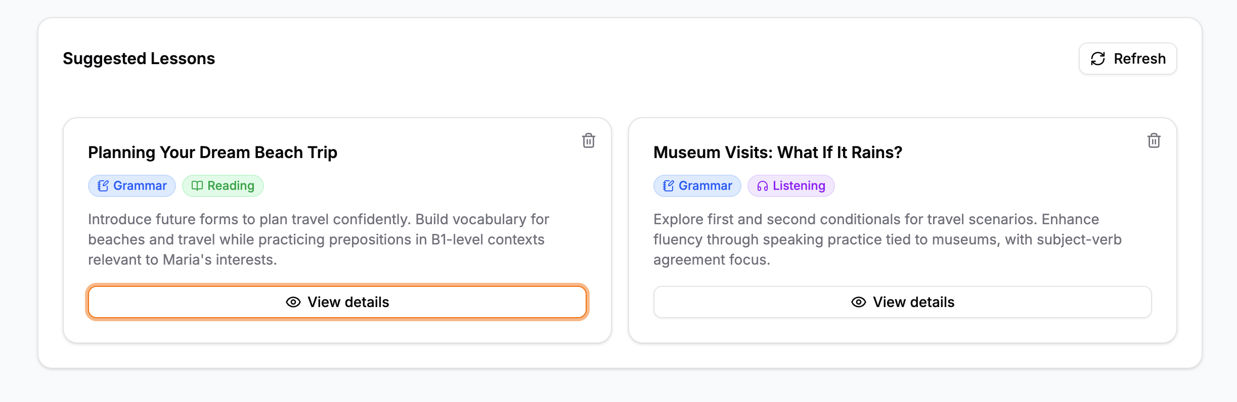AI-suggested lessons tailored to student needs