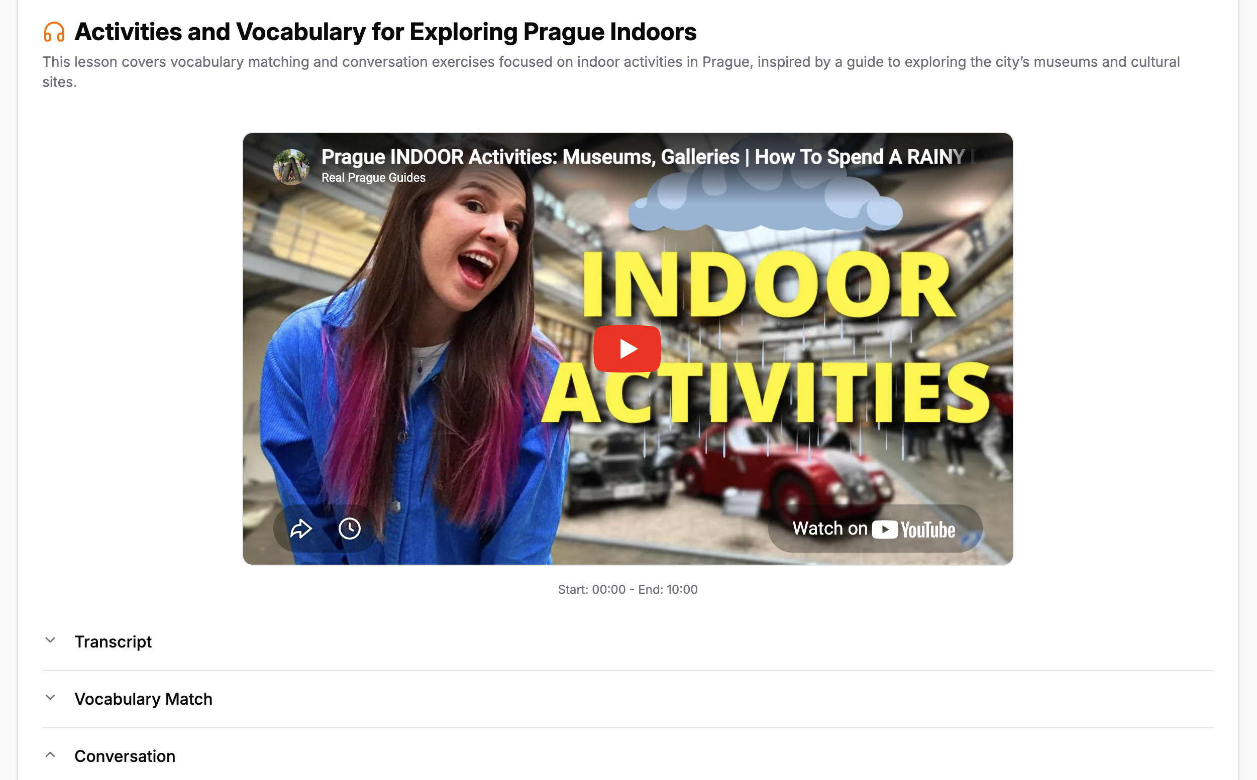 Live video lesson with YouTube integration and companion activities